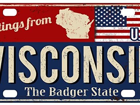 61HYEIOoxCL._AC_SY355_ Greetings from Wisconsin, The Badger State, USA plate