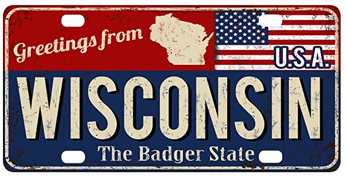 Greetings from Wisconsin, The Badger State, USA plate